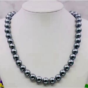 Natural South Sea Silver Grey 8/10mm Pearl Beaded Necklace 925 Clasp